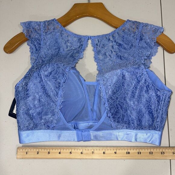INC SZ LARGE Blue Bralette Lace Cami Wireless Baby Doll Flutter Sleeve NEW $33 - Picture 5 of 9